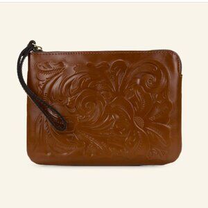 Patricia Nash Cassini Tooled Leather Wristlet, Brown Florence, NEW With Tags